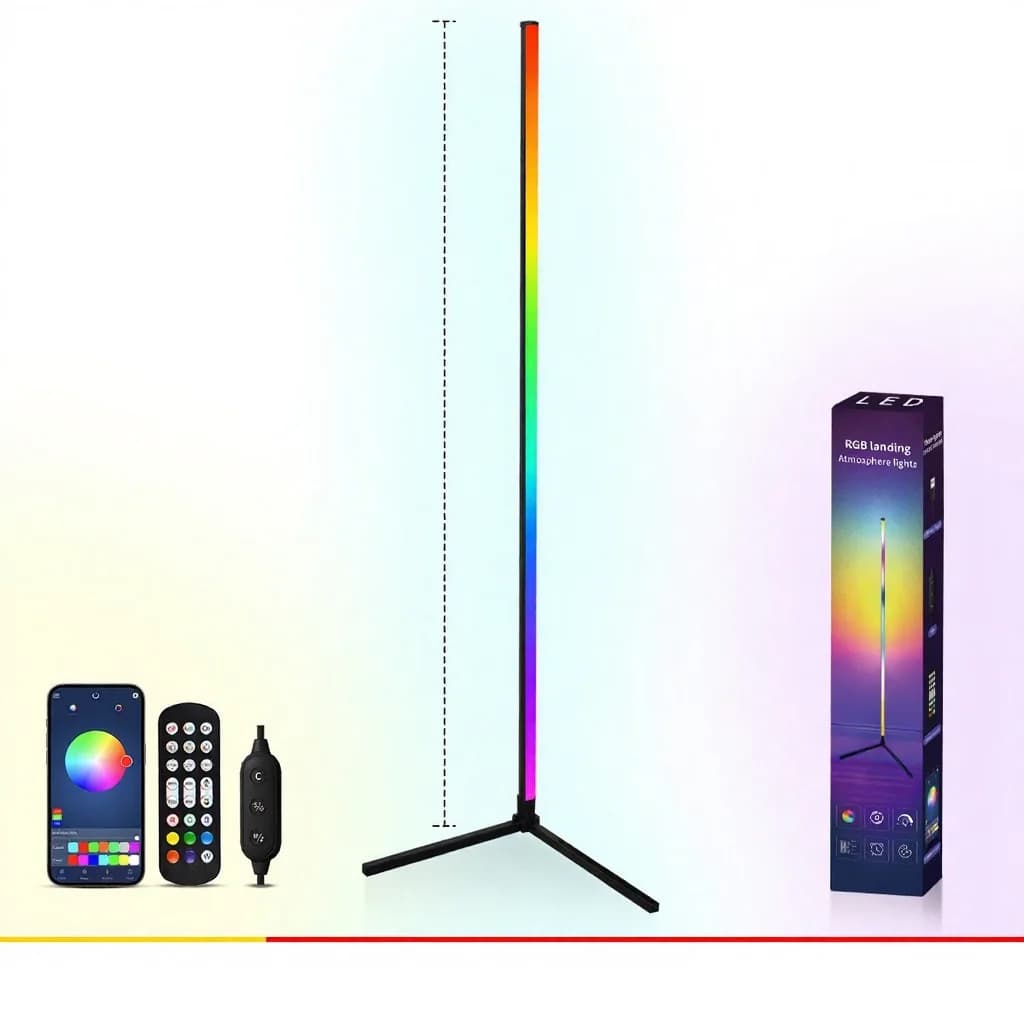 Lampa Podłogowa RGB z Synchronizacją Muzyki, Pilotem i Sterowaniem Aplikacją