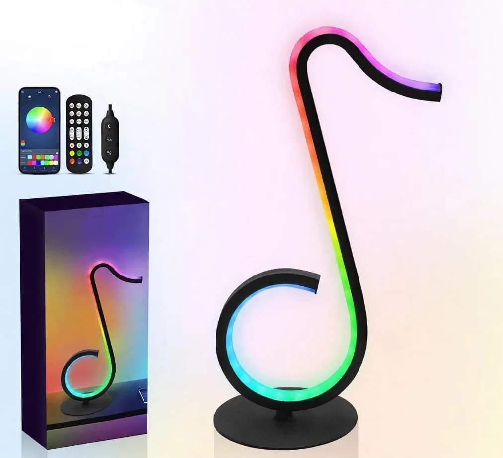 Lampka biurkowa RGB w kształcie nutki z pilotem, zasilana przez USB