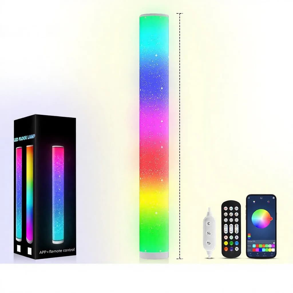 Lampa stojąca RGB LED z wzorem gwiazd i sterowaniem