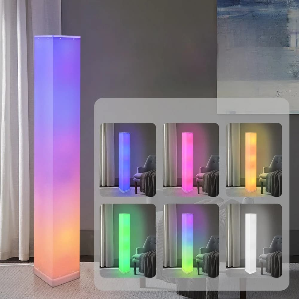 Kwadratowa lampa stojąca z pilotem, ambientowe światło LED do salonu
