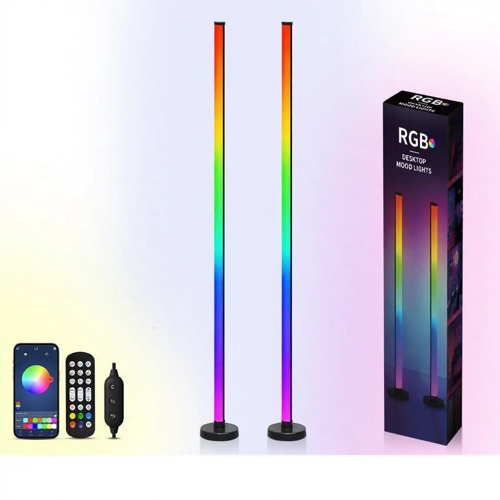 Lampa stojąca RGB z synchronizacją muzyki, sterowanie aplikacją i pilotem