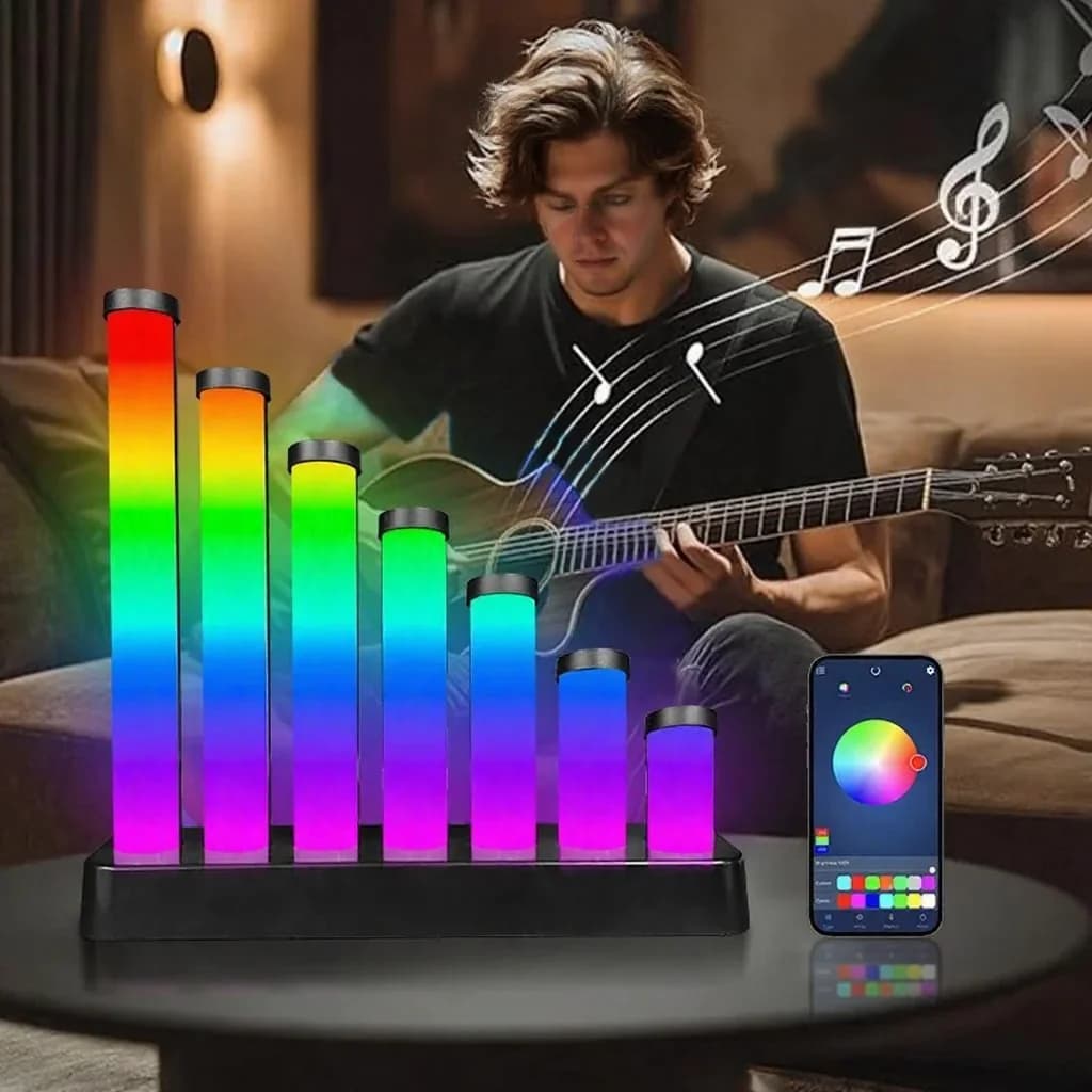 Biurkowa lampka LED RGB reagująca na dźwięk ze sterowaniem aplikacją