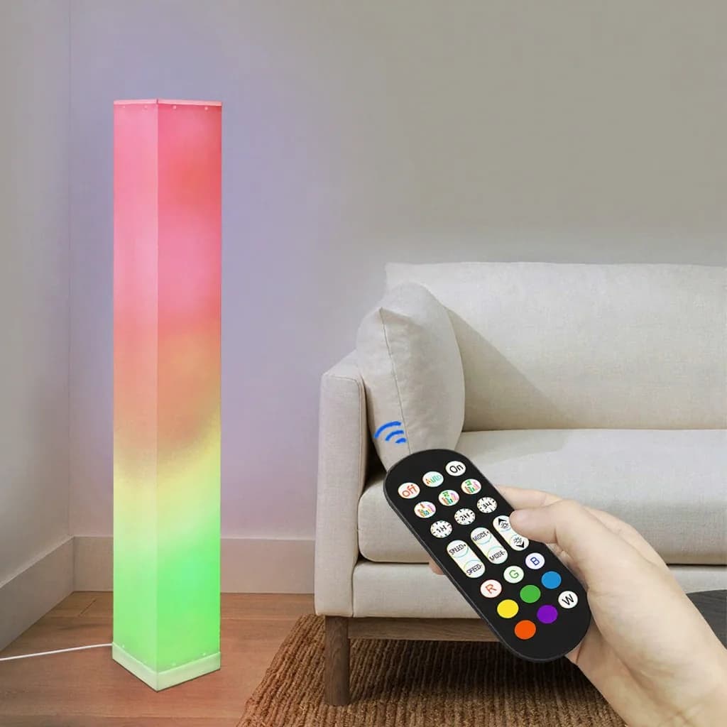 Kwadratowa lampa stojąca z pilotem, ambientowe światło LED do salonu