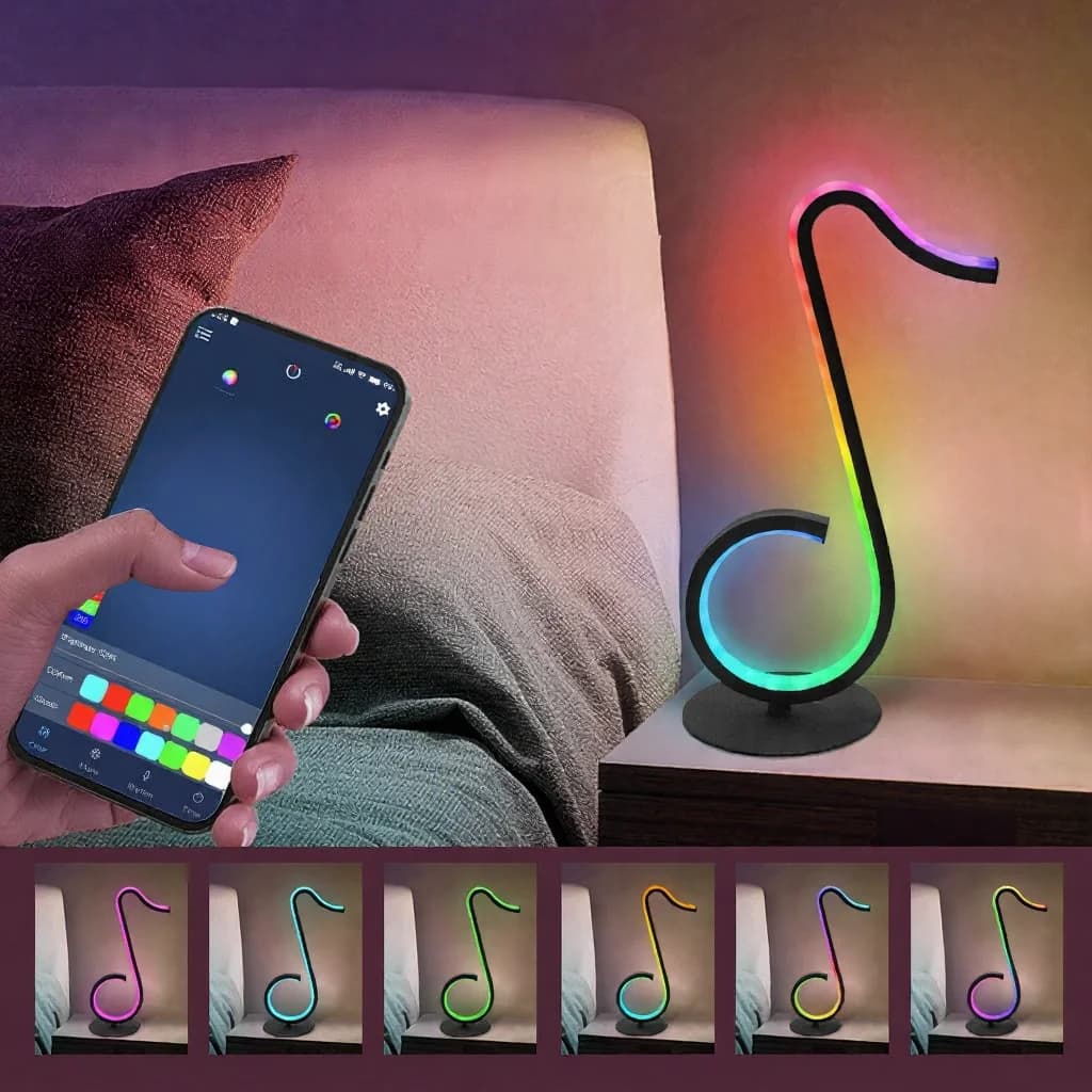 Lampka biurkowa RGB w kształcie nutki z pilotem, zasilana przez USB