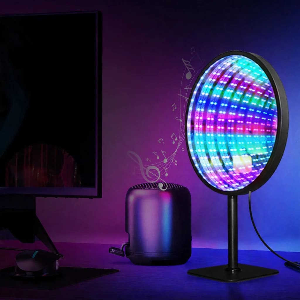 Okrągłe akrylowe lustro nieskończoności 3D Abyss Light USB RGB