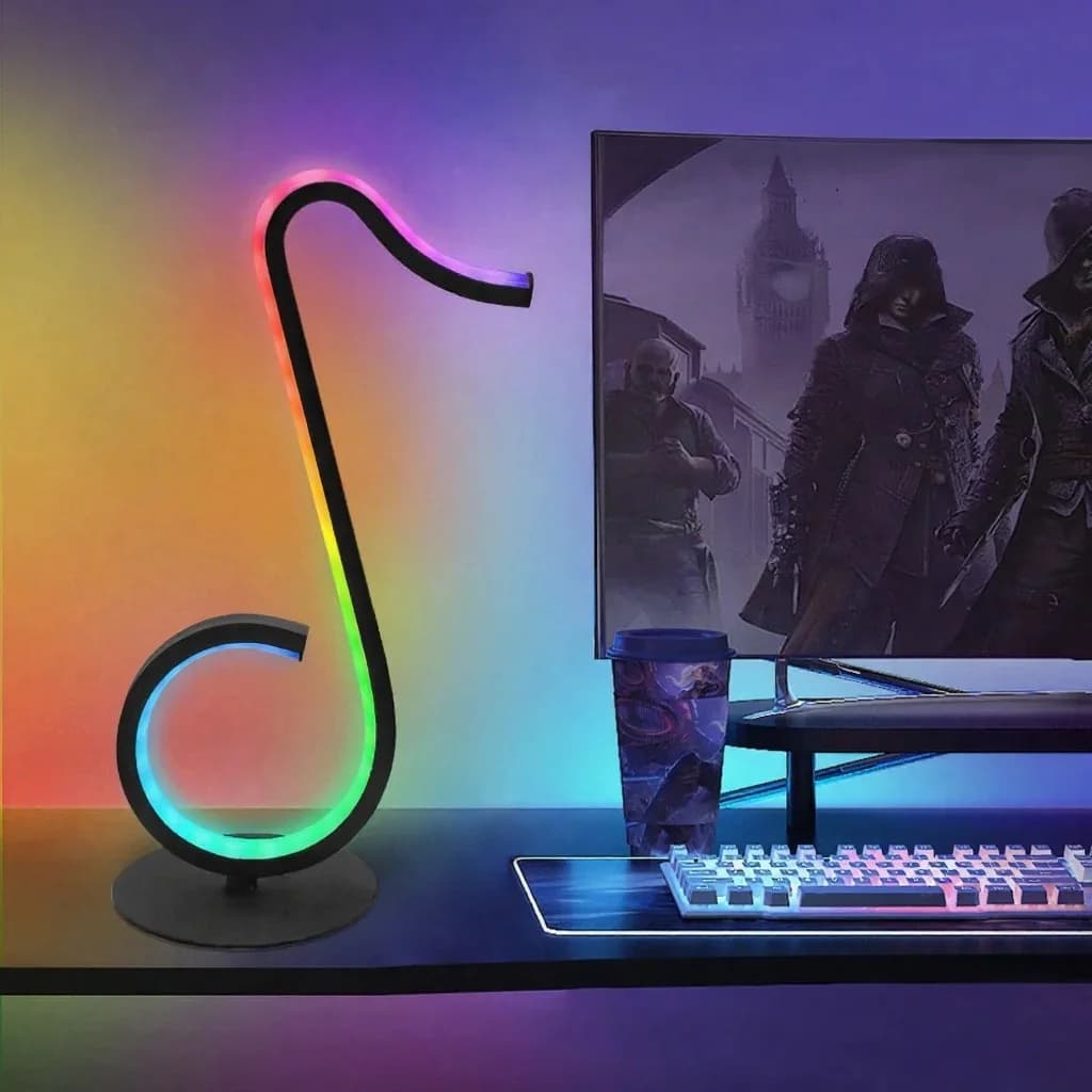 Lampka biurkowa RGB w kształcie nutki z pilotem, zasilana przez USB