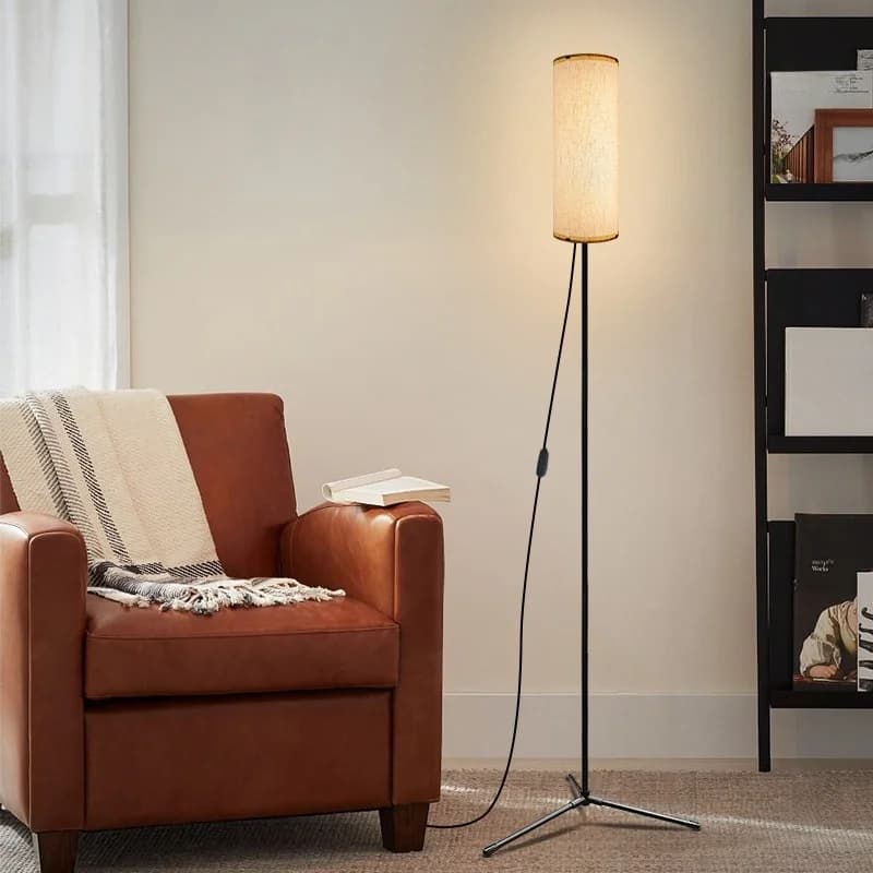 Lampa stojąca LED z abażurem z tkaniny, ściemniane światło trójkolorowe