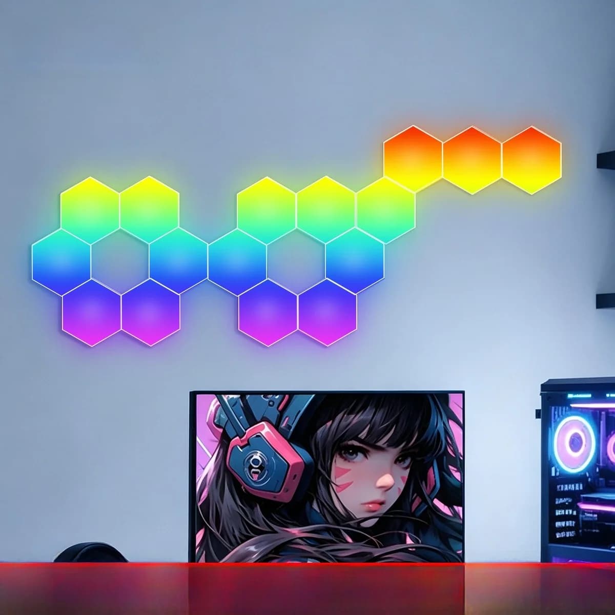 Sześciokątne panele świetlne RGB reagujące na dźwięk ze sterowaniem aplikacją