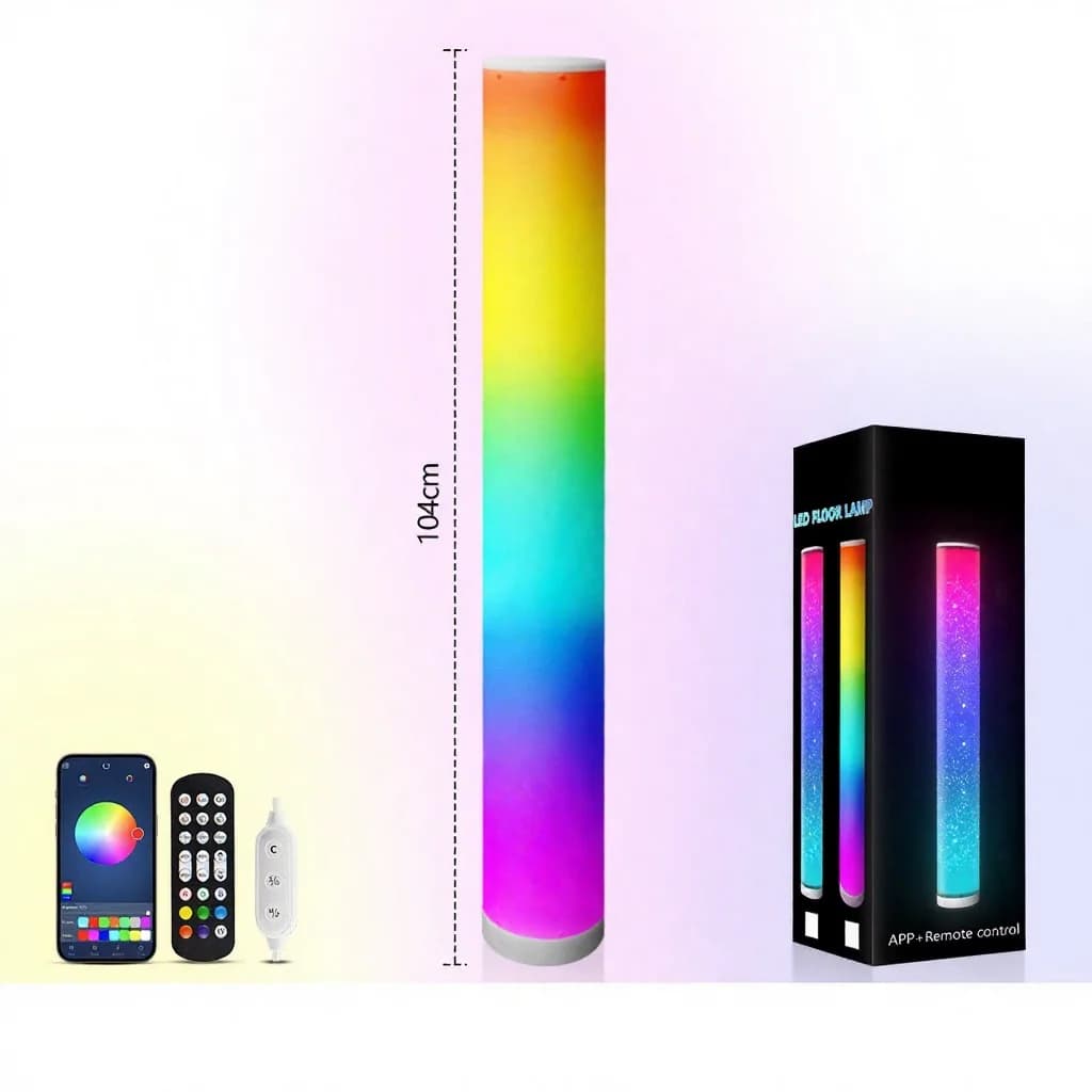 Lampa stojąca RGB w kształcie cylindra z pilotem i synchronizacją muzyki