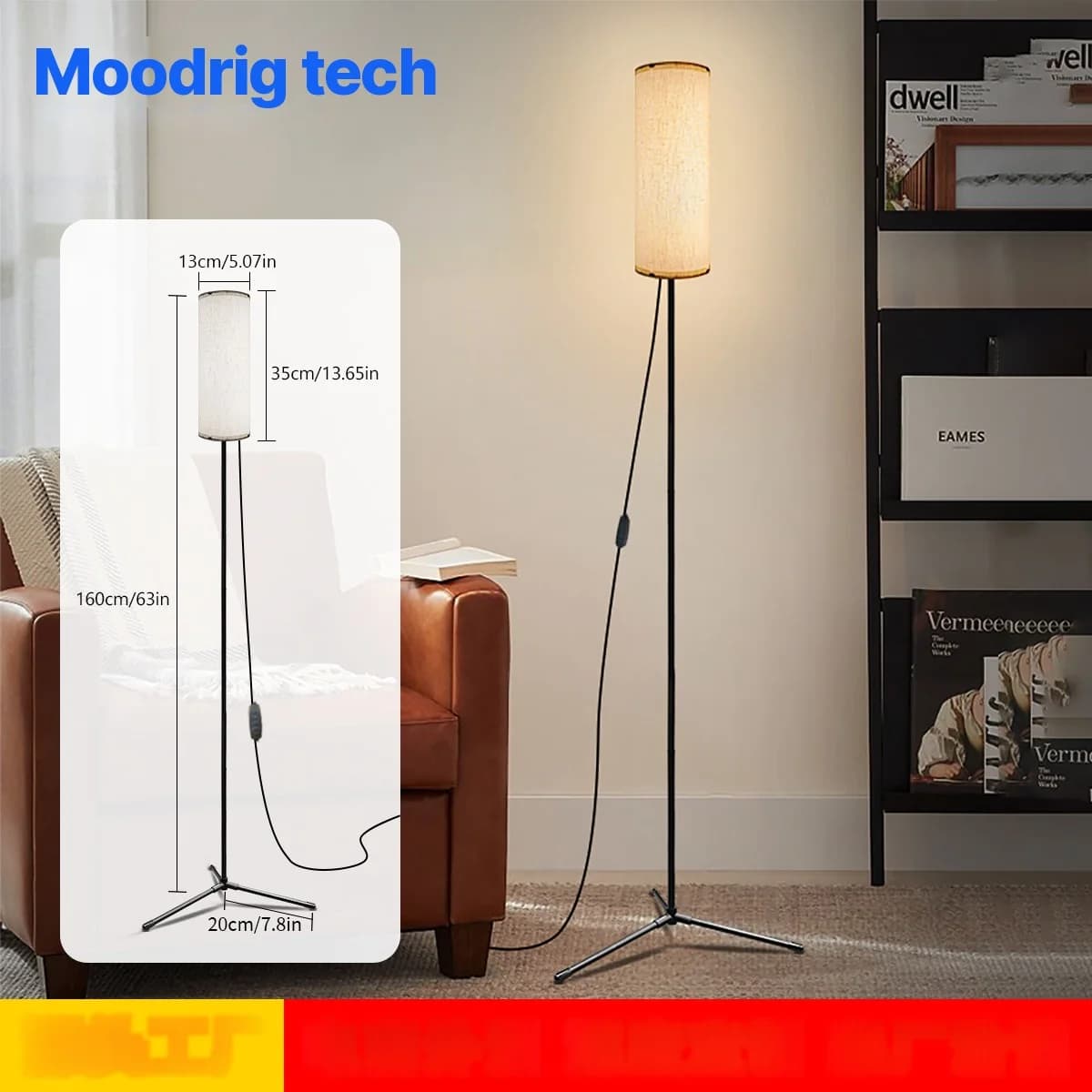 Lampa stojąca LED z abażurem z tkaniny, ściemniane światło trójkolorowe