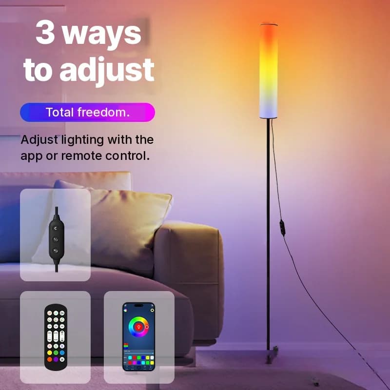 Lampa stojąca RGB LED na statywie z pilotem do sypialni i salonu