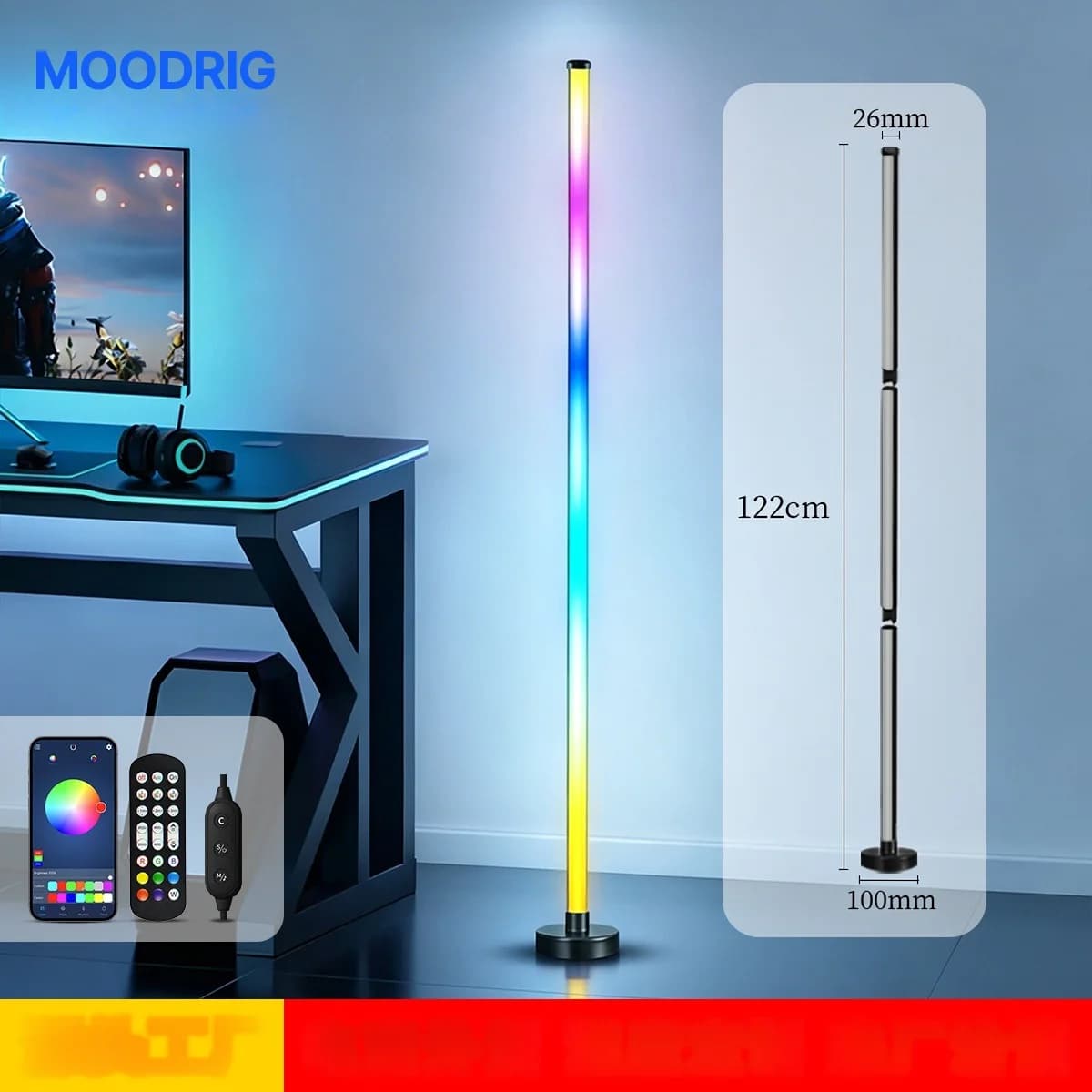 Narożna lampa stojąca LED RGB z synchronizacją muzyki, sterowaniem aplikacją i pilotem