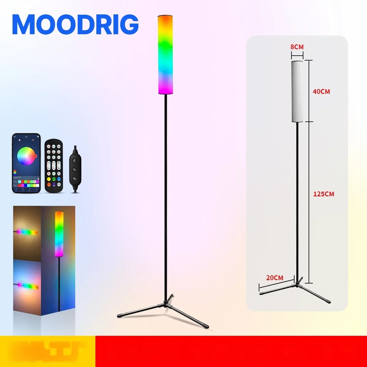 Lampa stojąca RGB LED na statywie z pilotem do sypialni i salonu
