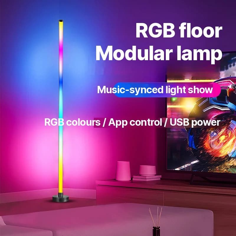Narożna lampa stojąca LED RGB z synchronizacją muzyki, sterowaniem aplikacją i pilotem