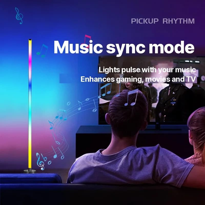 Narożna lampa stojąca LED RGB z synchronizacją muzyki, sterowaniem aplikacją i pilotem