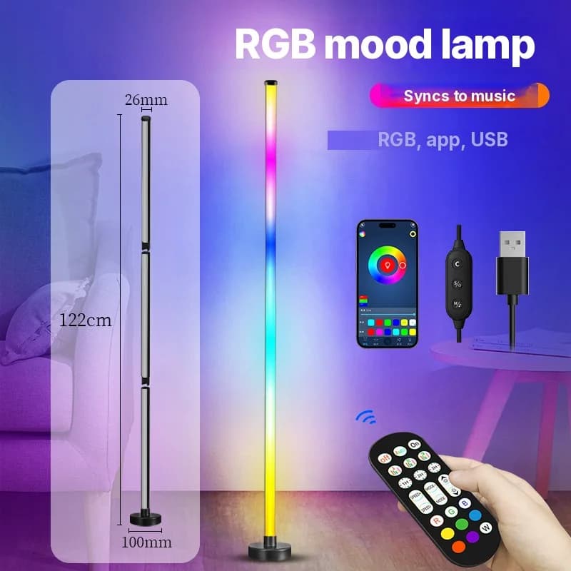 Lampa Podłogowa RGB Ze Zmianą Kolorów, Synchronizacją Muzyki i Aplikacją