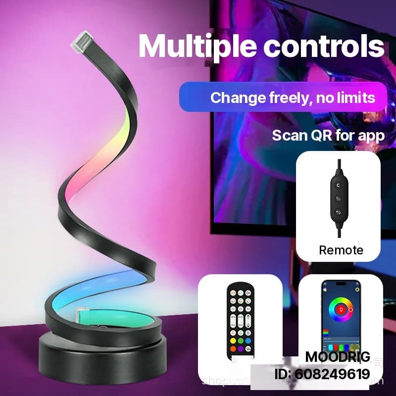 Spiralna lampka atmosferyczna RGB z reakcją na dźwięk i sterowaniem aplikacją