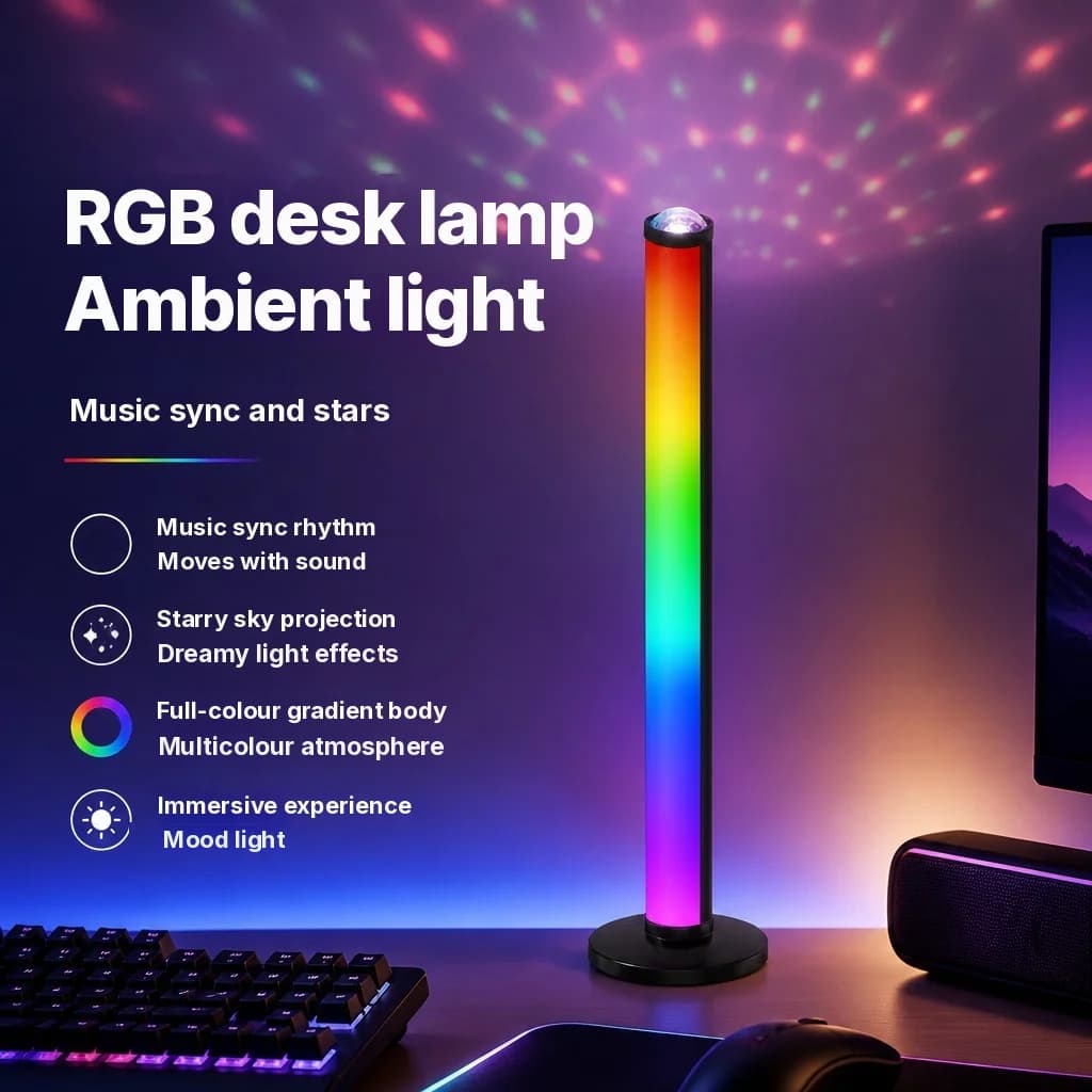 Lampa Atmosferyczna RGB z Projekcją, Synchronizacją Muzyki i Pilotem