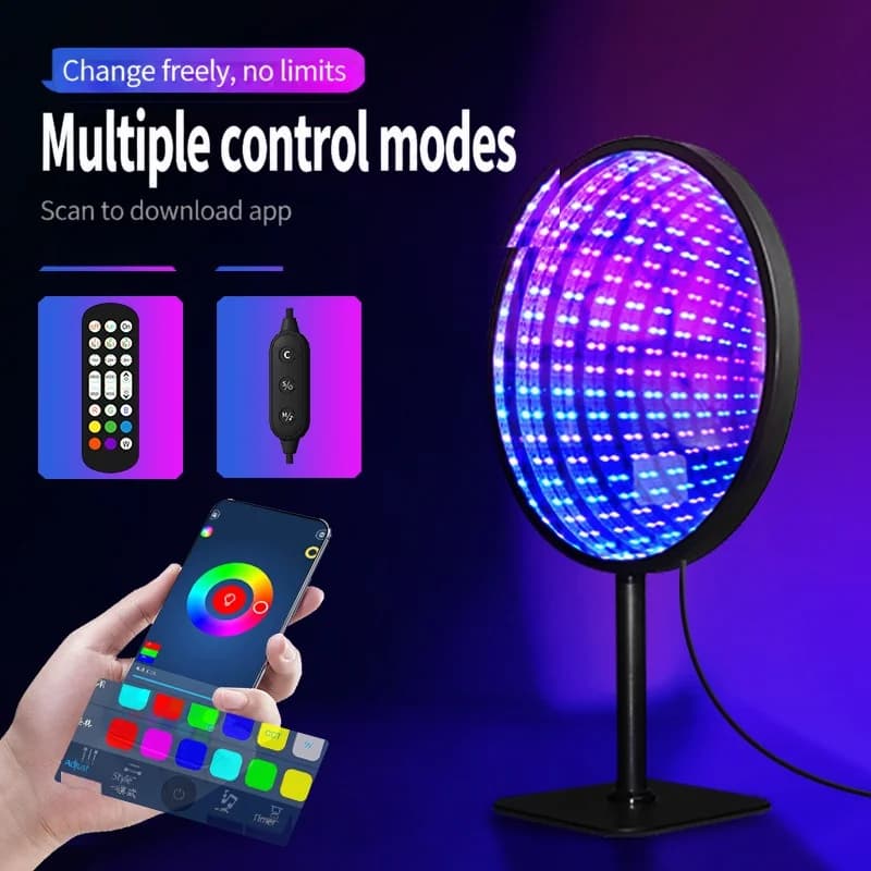 Okrągłe akrylowe lustro nieskończoności 3D Abyss Light USB RGB