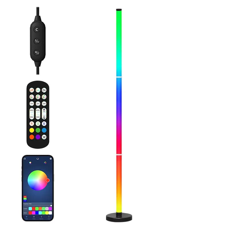 Narożna lampa stojąca LED RGB z synchronizacją muzyki, sterowaniem aplikacją i pilotem