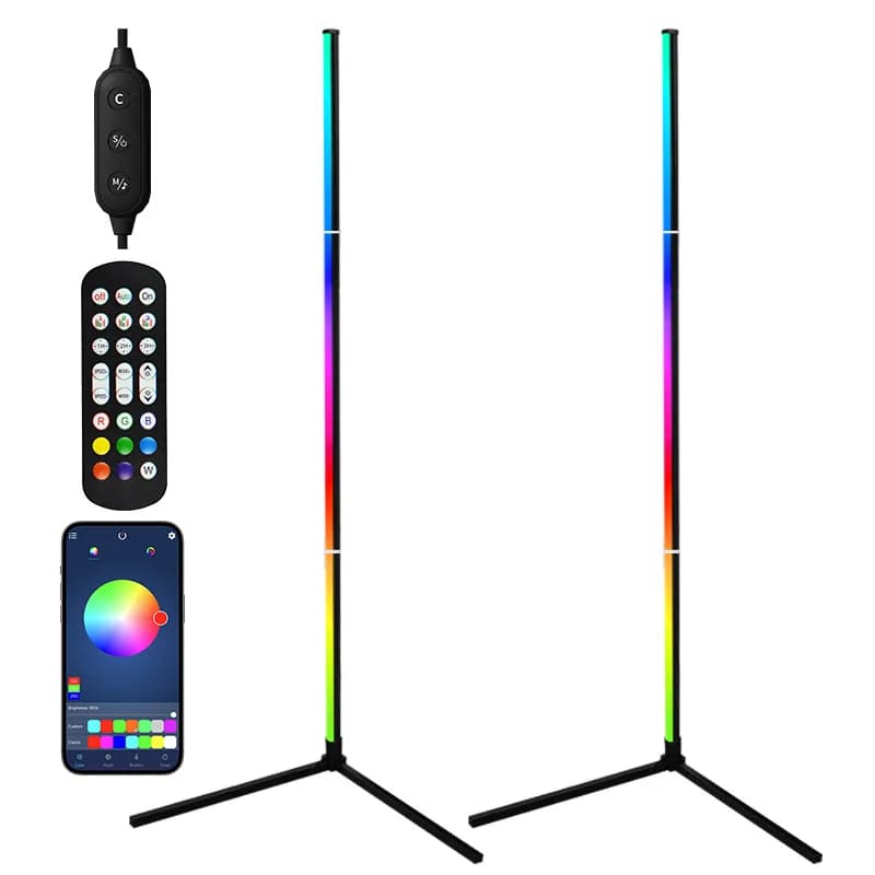 Narożna lampa stojąca LED RGB z synchronizacją muzyki, sterowaniem aplikacją i pilotem