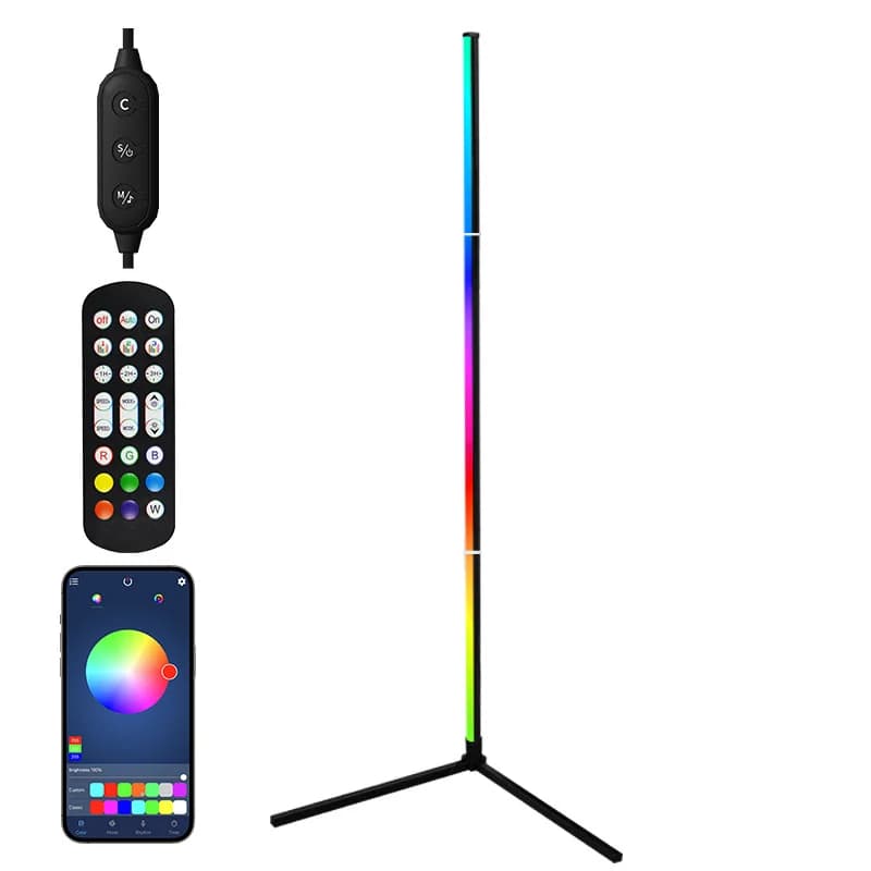 Narożna lampa stojąca LED RGB z synchronizacją muzyki, sterowaniem aplikacją i pilotem